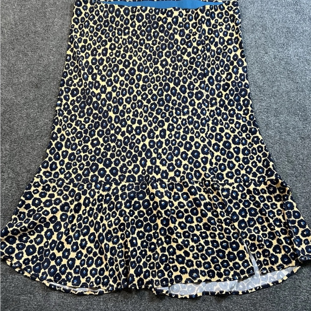 maeve anthropologie skirt 2x  leopard print blue trim Long Pin Up Style